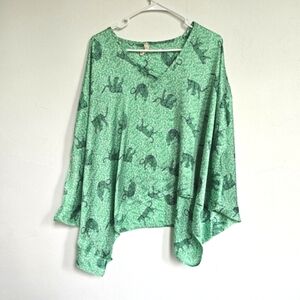 Tyche Boho Green Cheetah Animal Print Oversized Top Blouse Small